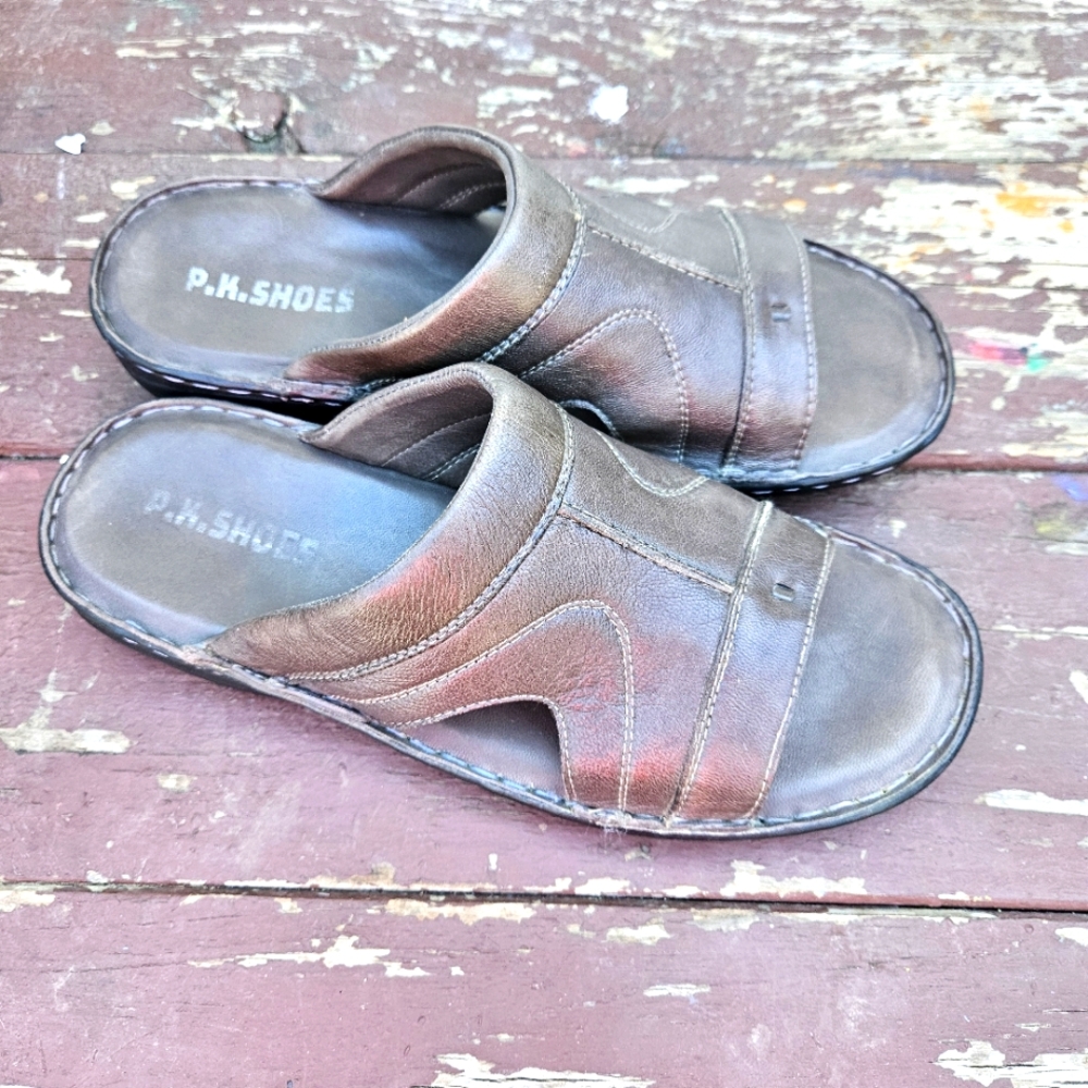P.K. Shoes Men's Brown Leather Sandals Size 8 - Picture 4 of 16